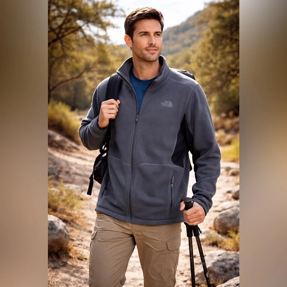 The North Face Mens Full Zip Fleece Jacket Gray Lightweight XXL